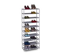 Relaxdays Zapatero Tela Sistema Encaje, 10 Baldas, 30 Pares de Zapatos, Organizador Calzado 150 x 62 x 28 cm, en Gris