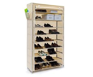 Relaxdays - Zapatero Valentin Hecho de estructuras de Acero y Cubierta de Tela con Medidas 161 x 88 x 30 cm hasta 10 Pisos sin la Funda, hasta 45 Pares de Zapatos Libre de Polvo, Color Beige