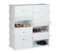 Relaxdays Zapatero XXL con Puertas, Plástico, Blanco, 108x94x37 cm
