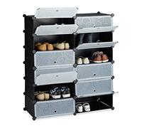 Relaxdays Zapatero XXL con Puertas, Plástico, Negro, 108x94x37 cm | Sistema de estanterías de 12 compartimentos, (alto x ancho x fondo) 108 x 94 x 37 cm