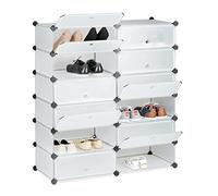 Relaxdays Zapatero XXL con Puertas, Plástico, Transparente, 108x94x37 cm | Estantería Modular Zapatos de Plástico, 12 Cajones y Puertas, 108x94x37 cm