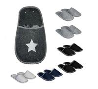 Relaxdays Zapatillas de casa 6 Pares con Bolsa Estrellada, Suela Antideslizante, Fieltro, Tallas 36-45, Color Variado (5