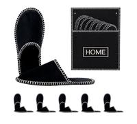 Relaxdays Zapatillas de casa 6 Pares «Home» con Bolsa, Suela Antideslizante | fieltro negro, tallas 36-45