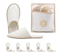 Relaxdays Zapatillas de casa, 6 pares 'Blume' con bolsa, beige