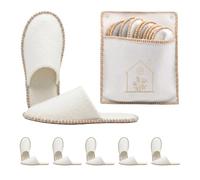 Relaxdays zapatillas de casa, 6 pares «Haus», con bolsa, beige