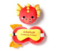 Relaxeazzz Adoramagics - Almohada redonda de felpa de dragón y máscara de ojos, máscara de dormir de peluche para avión, almohada de vuelo para niños y adultos, bonita máscara de dormir