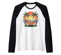 Relaxing Capybara, Sunset, Palm Tree, Summer capy Vacation Camiseta Manga Raglan