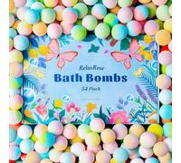 RelaxRose Paquete de 54 bombas de baño hechas a mano: 11 colores vivos y 9 sabores únicos, magia duradera y colorida, se disuelve en 7 minutos para una relajación