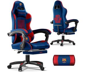 RELAXTY FC Barcelona Silla Gaming Oficial con Masaje Lumbar, Reposapiés y Respaldo 135º