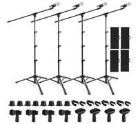 Relaxweex 4 soportes de micrófono de trípode con brazo de brazo de suelo, soporte de micrófono de altura ajustable de 26 a 67 pulgadas con 4 bolsas de transporte y 8 clips de micrófono para cantar,