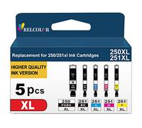 Relcolor Cartucho de tinta 250XL 251XL de repuesto para Canon 250 251 PGI-250XL CLI-251XL Combo compatible con Canon PIXMA MX922 MX920 IX6820 MG7520 IP8720 MG5520 MG7120 MG5420 IP7220 Paquete de 5
