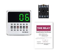 Rele 220V Rele temporizador 24V 0,1S-99H CC/CA 24-240V Relé con pantalla LED digital de 8 pines + base (retardo cíclico/rearme/pausa) BEM48S-S luz verde.