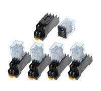 Relé de potencia de uso general con bobina DPDT de 8 pines, luz roja, 5 unidades, CA, CC, 12 V, 24 V, 36 V, 110 V, 220 V, 380 V, 5 A, con base MY2NJ, MY2P y HH52P(AC 36V)