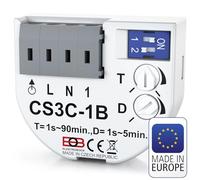 Relé temporizador ELEKTROBOCK CS3C-1B - Interruptor temporizado 230 V con bornes sin tornillos - Conmutación retardada - Para ventiladores e iluminación - Montaje en caja de instalación