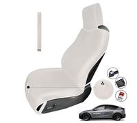 RELEDESA 1PC Ensanchada Funda Asiento Coche Impermeable para Tesla Model Y/3/S/X, Neopreno Protector Cubre Asiento Coche Delantero con 3 Correas de Hebilla y Bolsa de Almacenamiento (Blanco Marfil)