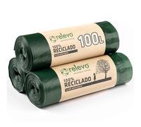 Relevo 100% Reciclado Bolsas de Basura, extra resistentes 100 L, 30 bolsas con autocierre