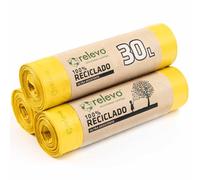 Relevo Bolsas de Basura Amarillas con Autocierre - 30L (Ancho 55 cm x Alto 60 cm), 45 Bolsas (3 Rollos × 15 Bolsas) | Bolsas de Basura Extra Fuertes | 100% LDPE Reciclado | Certificado Blue Angel