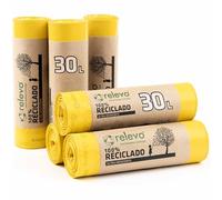 Relevo Bolsas de Basura Amarillas con Autocierre - 30L (Ancho 55 cm x Alto 60 cm), 90 Bolsas (6 Rollos × 15 Bolsas) | Bolsas de Basura Extra Fuertes | 100% LDPE Reciclado | Certificado Blue Angel