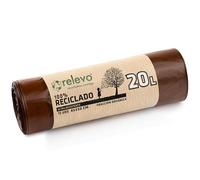 Relevo Bolsas de Basura Marrones con Autocierre - 20L (Ancho 45 cm x Alto 46 cm), 15 Bolsas por Rollo | Bolsas de Basura Extra Fuertes | 100% LDPE Reciclado | Certificado Blue Angel