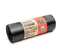 Relevo Bolsas de Basura Negras Profesionales - 150L (Ancho 80 cm × Alto 110 cm), 10 Bolsas por Rollo | Extra Fuertes y Antigoteo | 75 µm (Micras) | 100% LDPE Reciclado