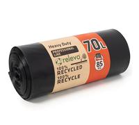 Relevo Bolsas de Basura Negras Profesionales - 70L (Ancho 73 cm × Alto 85 cm), 10 Bolsas por Rollo | Extra Fuertes y Antigoteo | 75 µm (Micras) | 100% LDPE Reciclado