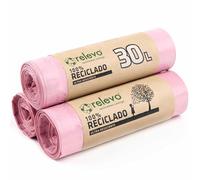 Relevo Bolsas de Basura Rosas con Autocierre - 30L (Ancho 55 cm x Alto 60 cm), 45 Bolsas (3 Rollos × 15 Bolsas) | Perfumadas y Extra Fuertes | 100% LDPE Reciclado | Certificado Blue Angel