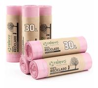 Relevo Bolsas de Basura Rosas con Autocierre - 30L (Ancho 55 cm x Alto 60 cm), 90 Bolsas (6 Rollos × 15 Bolsas) | Perfumadas y Extra Fuertes | 100% LDPE Reciclado | Certificado Blue Angel