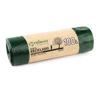 Relevo Bolsas de Basura Verdes con Autocierre - 100L (Ancho 85 cm x Alto 105 cm), 10 Bolsas por Rollo | Bolsas de Basura Extra Fuertes | 100% LDPE Reciclado | Certificado Blue Angel