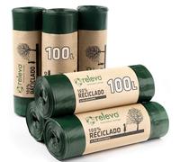 Relevo Bolsas de Basura Verdes con Autocierre - 100L (Ancho 85 cm x Alto 105 cm), 60 Bolsas (6 Rollos × 10 Bolsas) | Bolsas de Basura Extra Fuertes | 100% LDPE Reciclado | Certificado Blue Angel