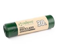 Relevo Bolsas de Basura Verdes con Autocierre - 30L (Ancho 55 cm x Alto 60 cm), 15 Bolsas por Rollo | Bolsas de Basura Extra Fuertes | 100% LDPE Reciclado | Certificado Blue Angel