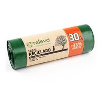 Relevo Bolsas de Basura Verdes con Autocierre - 30L (Ancho 55 cm x Alto 60 cm), 20 Bolsas por Rollo | Bolsas de Basura Extra Fuertes | 100% LDPE Reciclado | Certificado Blue Angel