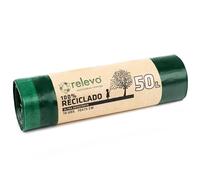 Relevo Bolsas de Basura Verdes con Autocierre - 50L (Ancho 70 cm x Alto 75 cm), 10 Bolsas por Rollo | Bolsas de Basura Extra Fuertes | 100% LDPE Reciclado | Certificado Blue Angel