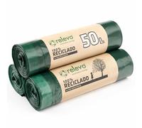 Relevo Bolsas de Basura Verdes con Autocierre - 50L (Ancho 70 cm x Alto 75 cm), 30 Bolsas (3 Rollos × 10 Bolsas) | Bolsas de Basura Extra Fuertes | 100% LDPE Reciclado | Certificado Blue Angel