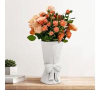 Relexome Jarrón de cerámica blanca único y bonito ramo decorativo de flores de 24,5 cm, jarrón de decoración del hogar de verano