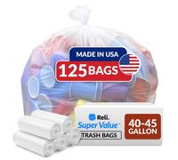Reli. 40 a 45 bolsas de basura en servicio pesado | 125 bolsas de basura | Sper considerable para la limpieza de basura grave (transparente)