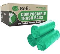 Reli. Bolsas de basura compostables de 16 a 25 galones | 50 unidades | ASTM D6400 | Verde | Ecológicas | Para abono