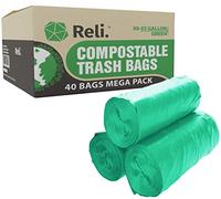 Reli. Bolsas de basura compostables de 33 galones (40 unidades) Bolsas de basura biodegradables grandes de 30 galones 33 galones 35 galones ecológicas bolsas de basura descompostables (33 galones)