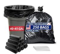 Reli. Bolsas de basura resistentes de 40 a 45 galones, 250 bolsas, bolsas de basura negras grandes, 39, 40, 42, 45 galones, fabricadas en Estados Unidos