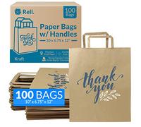 Reli. Bolsas de papel marrón con asas | 100 piezas a granel | 10 x 6.75 x 12 pulgadas | Bolsas de papel de agradecimiento | Bolsas de papel kraft impresas, bolsas de compras, bolsas para llevar,