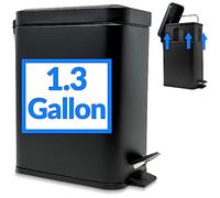 Reli. Bote de basura pequeño con tapa, 1.3 galones (5 litros) | Acero inoxidable (negro mate) | Bote de basura pequeño para baño | Cubo de basura con pedal de paso con cubo extraíble, cocina | Cubo de