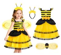 ReliBeauty Disfraz Abeja Niña 3-12 años con Alas, Varita y Diadema