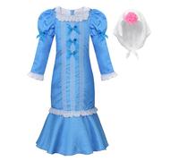 ReliBeauty Disfraz Chulapa Niña 3 a 11 años Disfraz San Isidro Madrileña Niña Azul con Accesorios,9-10 años,Etiqueta 140(134-140cm)