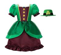 ReliBeauty Disfraz de Duende San Patricio Niña Leprechaun 3-12 años con Sombrero y Arco