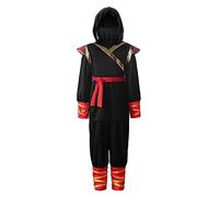 ReliBeauty Disfraz de Ninja para Niños Carnaval, Negro y Rojo, 9-10 años (140)