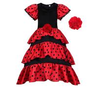 ReliBeauty Disfraz Flamenca Niña Vestido Sevillana Traje Flamenca con Tocado de Flor Carnaval Feria de Abril, 9 años(130cm)