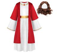 ReliBeauty Disfraz Jesus Niño Traje Jesucristo Santo Infantil Toga de Dios con Peluca y Barba, 160