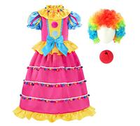 ReliBeauty Disfraz Payaso Niña 3-12 años con Peluca y Nariz de Espuma