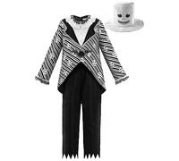 ReliBeauty Disfraz Pesadilla Niño Navidad Skeleton Disfraz de Esqueleto 3-12 años con Sombrero,130