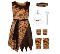 ReliBeauty Disfraz Picapiedra Niña 3 a 6 años Disfraz de Cavernicola para Niña con Accesorios