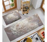 Relieve Elegante De Crisantemo 3D Juego De Alfombras De Cocina De 2 Piezas, Juego De Alfombras De Plantas Exquisitas, Beige Antideslizantes Lavables Tapetes De Cocina Para Interior, 50X80+50X150Cm